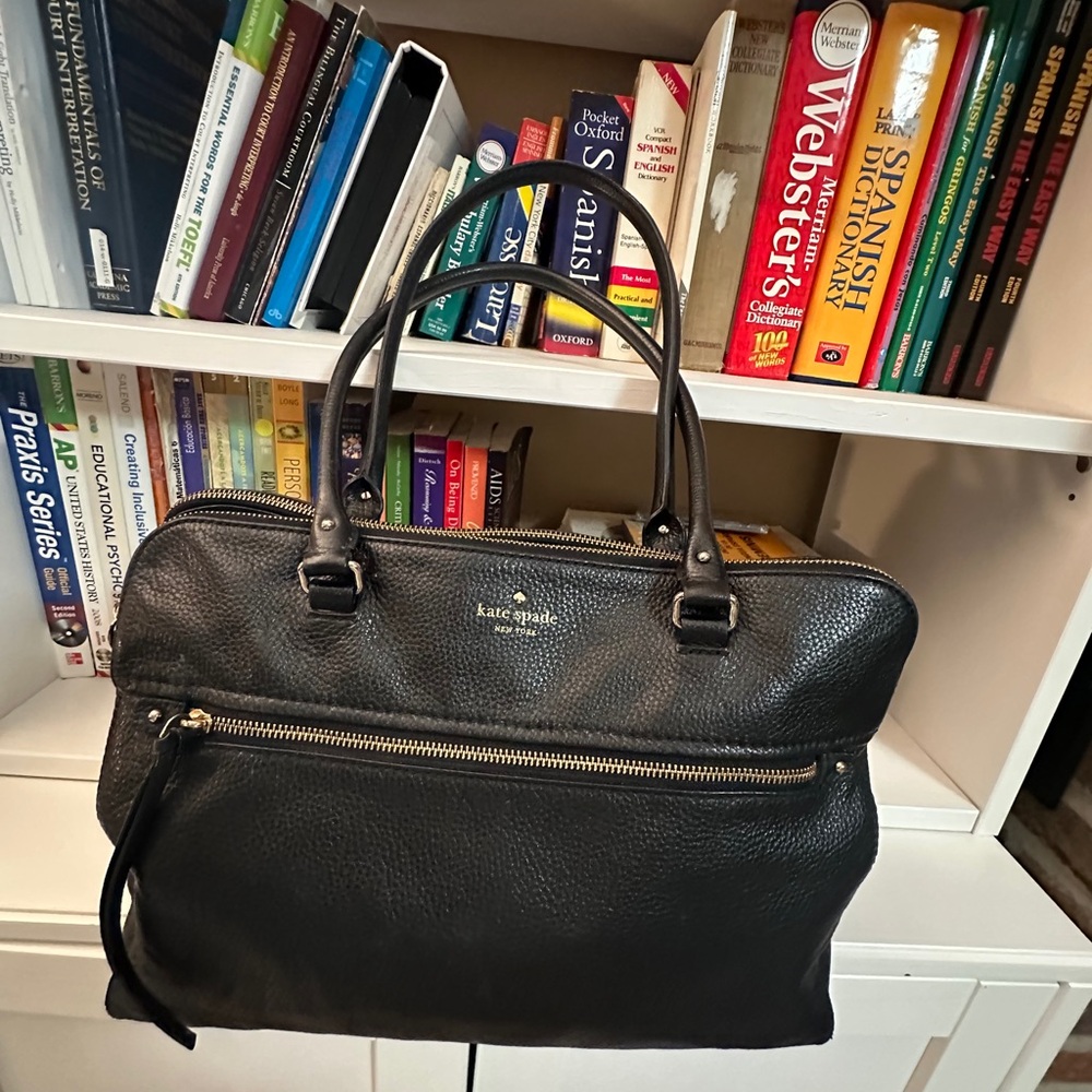 kate spade Black Pebbled Leather Laptop Tote with Front Zip Pocket - Picture 11 of 11